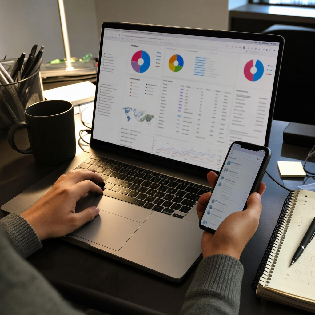 Business specialist utilizing social media data extraction tools to find B2B email contacts.